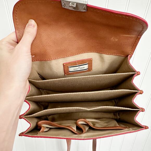 By Malene Birger Accordion Leather Shoulder Bag Brown Tan Crossbody Purse - Picture 6 of 8